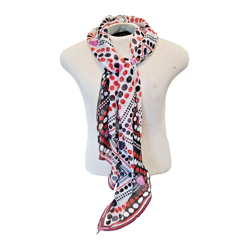 Cabi 100% Silk Scarf Approximately 70” x 13” Women’s Geometric Polka Dot Pattern - Picture 4 of 10